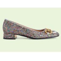 Gucci Women GG Lovelight Crystal Ballet Flat Horsebit Multicolor Crystal Leather