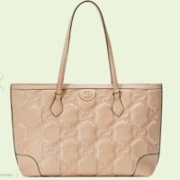 Gucci Women GG Matelassé Leather Medium Tote Beige Matelassé Chevron Double G