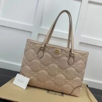 Gucci Women GG Matelassé Leather Medium Tote Beige Matelassé Chevron Double G (1)