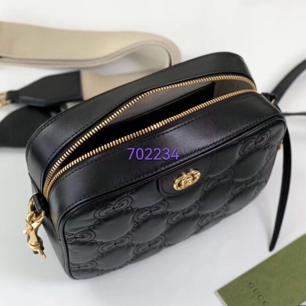 Gucci Women GG Matelassé Leather Shoulder Bag Black Double G (1)