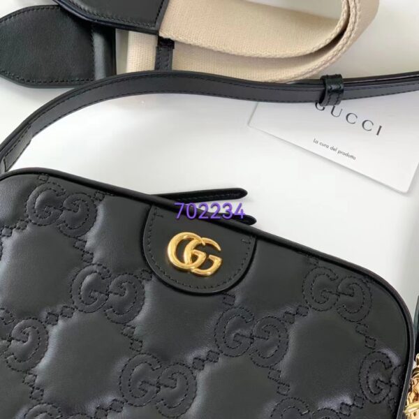 Gucci Women GG Matelassé Leather Shoulder Bag Black Double G (11)