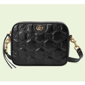 Gucci Women GG Matelassé Leather Shoulder Bag Black Double G