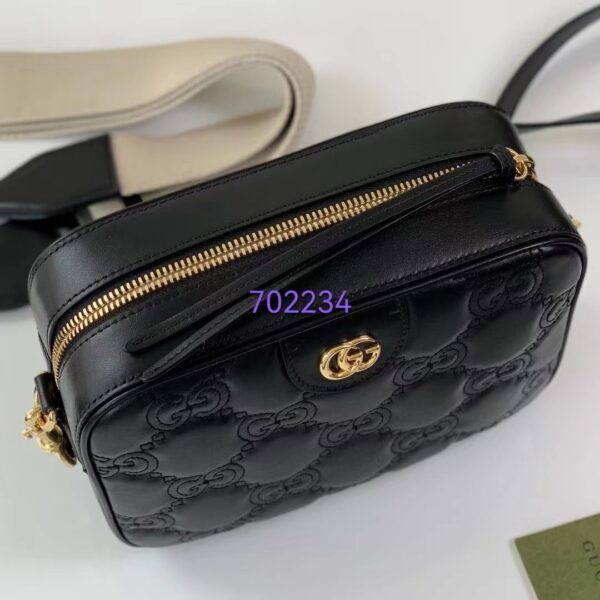 Gucci Women GG Matelassé Leather Shoulder Bag Black Double G (8)