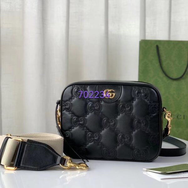 Gucci Women GG Matelassé Leather Shoulder Bag Black Double G (9)