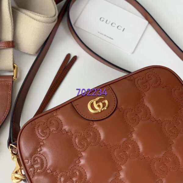 Gucci Women GG Matelassé Leather Shoulder Bag Light Brown Double G (5)