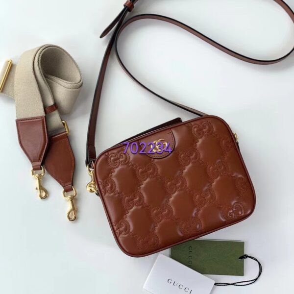 Gucci Women GG Matelassé Leather Shoulder Bag Light Brown Double G (6)