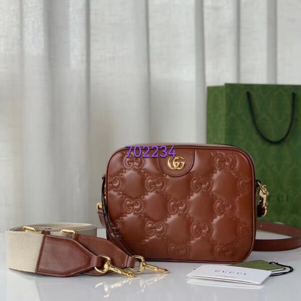 Gucci Women GG Matelassé Leather Shoulder Bag Light Brown Double G (7)