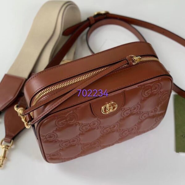 Gucci Women GG Matelassé Leather Shoulder Bag Light Brown Double G (8)