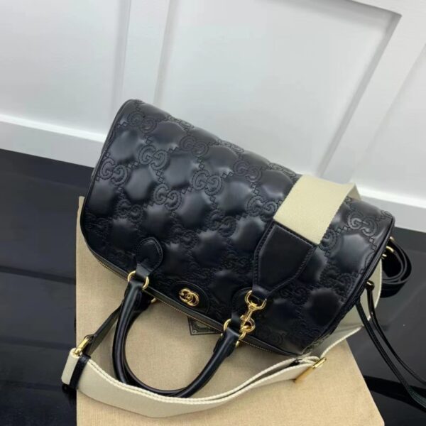 Gucci Women GG Matelassé Leather Top Handle Bag Black Matelassé Leather Double G (3)