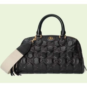 Gucci Women GG Matelassé Leather Top Handle Bag Black Matelassé Leather Double G