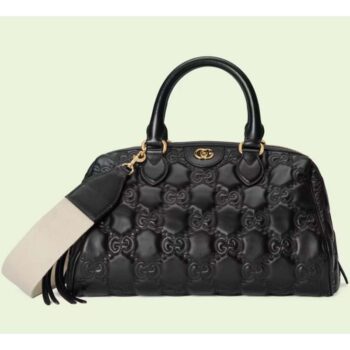 Gucci Women GG Matelassé Leather Top Handle Bag Black Matelassé Leather Double G
