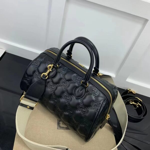 Gucci Women GG Matelassé Leather Top Handle Bag Black Matelassé Leather Double G (5)
