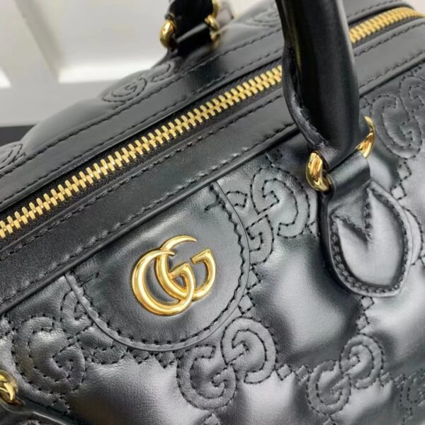 Gucci Women GG Matelassé Leather Top Handle Bag Black Matelassé Leather Double G (7)