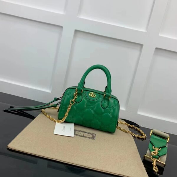 Gucci Women GG Matelassé Leather Top Handle Bag Bright Green Double G (2)