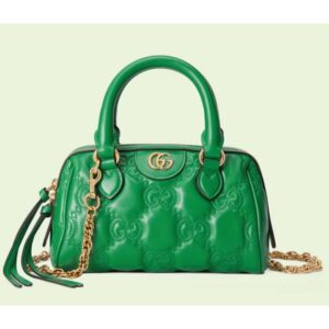 Gucci Women GG Matelassé Leather Top Handle Bag Bright Green Double G