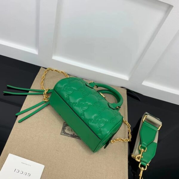 Gucci Women GG Matelassé Leather Top Handle Bag Bright Green Double G (8)