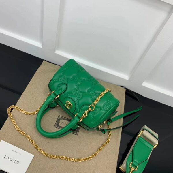 Gucci Women GG Matelassé Leather Top Handle Bag Bright Green Double G (9)