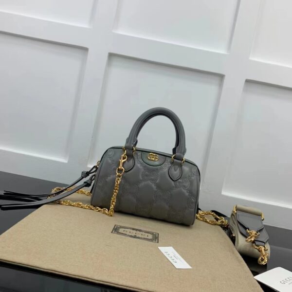 Gucci Women GG Matelassé Leather Top Handle Bag Dusty Grey Double G (10)