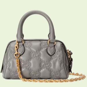 Gucci Women GG Matelassé Leather Top Handle Bag Dusty Grey Double G