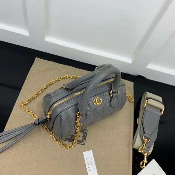 Gucci Women GG Matelassé Leather Top Handle Bag Dusty Grey Double G (3)