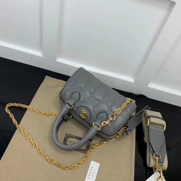 Gucci Women GG Matelassé Leather Top Handle Bag Dusty Grey Double G (6)