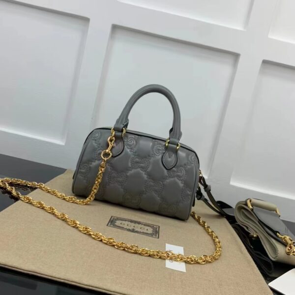 Gucci Women GG Matelassé Leather Top Handle Bag Dusty Grey Double G (8)
