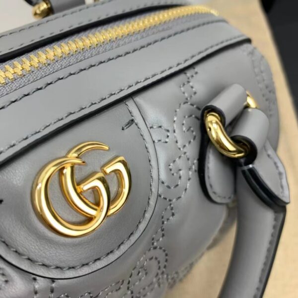 Gucci Women GG Matelassé Leather Top Handle Bag Dusty Grey Double G (9)