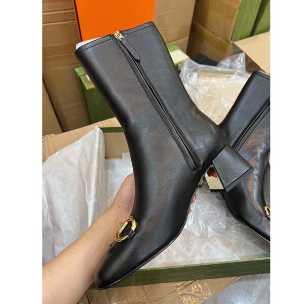 Gucci Women GG Mid-Heel Ankle Boot Horsebit Black Leather 6 Cm Heel (11)