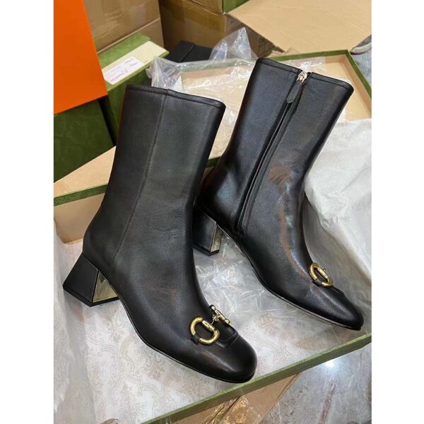 Gucci Women GG Mid-Heel Ankle Boot Horsebit Black Leather 6 Cm Heel (3)