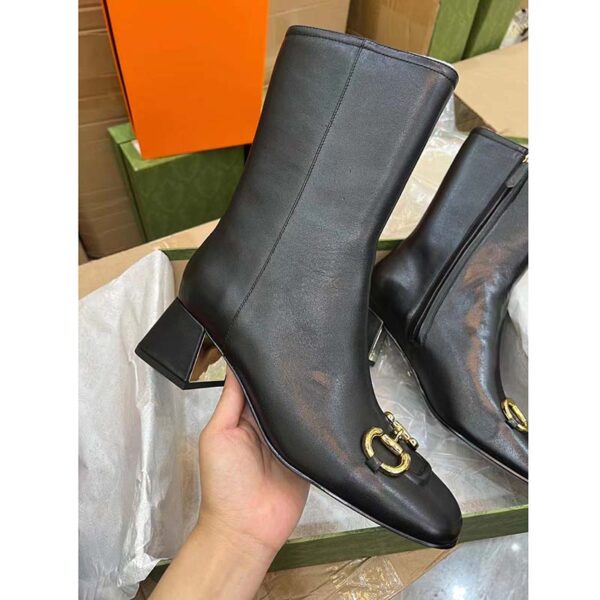 Gucci Women GG Mid-Heel Ankle Boot Horsebit Black Leather 6 Cm Heel (5)
