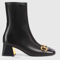 Gucci Women GG Mid-Heel Ankle Boot Horsebit Black Leather 6 Cm Heel (9)