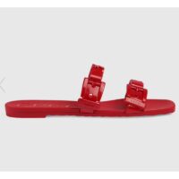 Gucci Women GG Rubber Slide Sandal Hibiscus Red Chain Flat 1.5 Cm Heel (3)