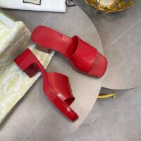 Gucci Women GG Rubber Slide Sandal Hibiscus Red Mid-Heel 6 Cm Heel (3)