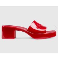 Gucci Women GG Rubber Slide Sandal Hibiscus Red Mid-Heel 6 Cm Heel (3)