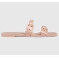 Gucci Women GG Rubber Slide Sandal Light Pink Chain Flat 1.5 Cm Heel