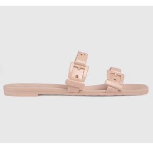 Gucci Women GG Rubber Slide Sandal Light Pink Chain Flat 1.5 Cm Heel