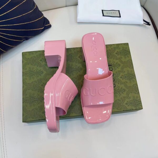 Gucci Women GG Rubber Slide Sandal Pastel Pink 6 Cm Heel (2)