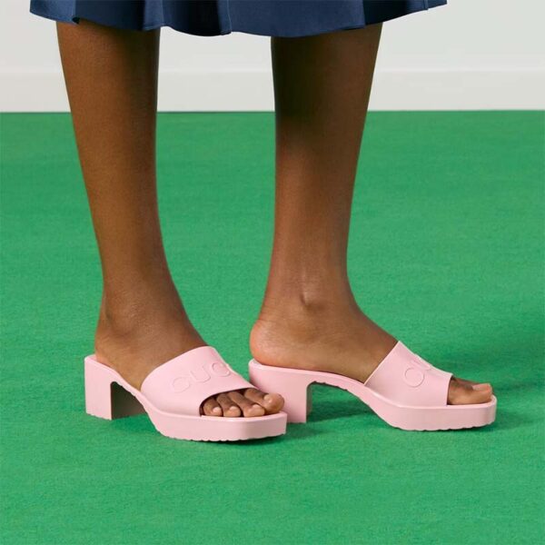 Gucci Women GG Rubber Slide Sandal Pastel Pink 6 Cm Heel (3)