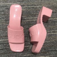 Gucci Women GG Rubber Slide Sandal Pastel Pink 6 Cm Heel (1)