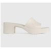 Gucci Women GG Rubber Slide Sandal White Mid-Heel 6 Cm Heel