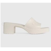 Gucci Women GG Rubber Slide Sandal White Mid-Heel 6 Cm Heel (1)