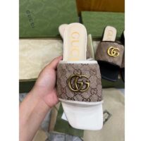Gucci Women GG Slide Sandal Double G Beige Ebony Orignal GG Canvas (6)