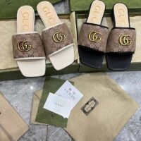 Gucci Women GG Slide Sandal Double G Beige Ebony Orignal GG Canvas (6)