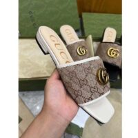 Gucci Women GG Slide Sandal Double G Beige Ebony Orignal GG Canvas (6)