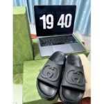 Gucci Women GG Slide Sandal Interlocking G Black Rubber Low Heel - Image 3