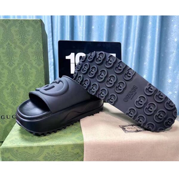 Gucci Women GG Slide Sandal Interlocking G Black Rubber Low Heel (5)