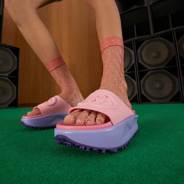 Gucci Women GG Slide Sandal Interlocking G Pink Purple Rubber Low Heel (10)