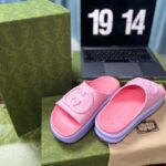 Gucci Women GG Slide Sandal Interlocking G Pink Purple Rubber Low Heel - Image 5