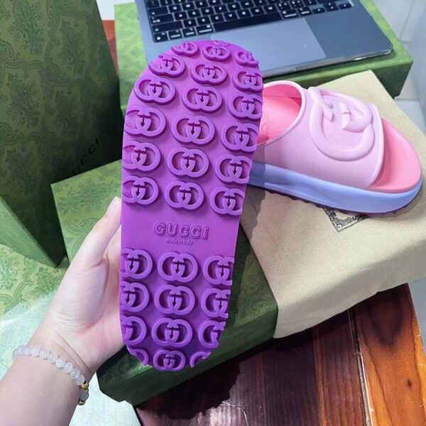Gucci Women GG Slide Sandal Interlocking G Pink Purple Rubber Low Heel (6)