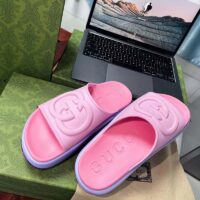 Gucci Women GG Slide Sandal Interlocking G Pink Purple Rubber Low Heel (3)